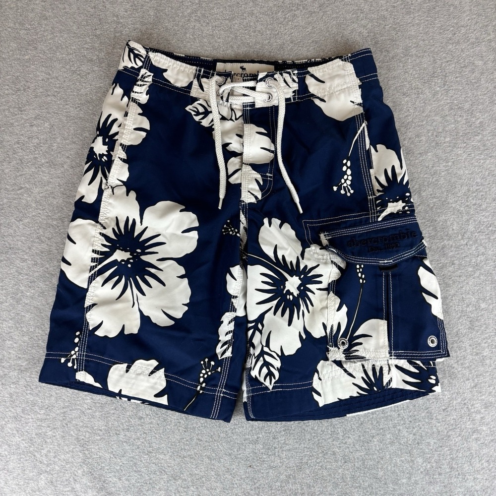 Abercrombie & Fitch Board Shorts Mens Medium Blue Hawaiian Floral Swim Trunks
